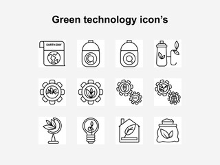Green Technology Icons – Eco-Friendly Outline Icon Set 12