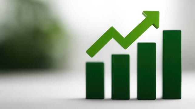 A green arrow is on top of a green bar graph