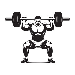 Weight lifting man silhouette vector isolated on white background, Weightlifter vector silhouette 