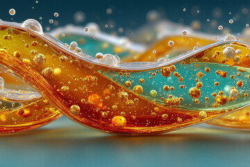 Colorful Abstract Liquid Formations With Bubbles Creating Flowing Patterns Under Soft Lighting