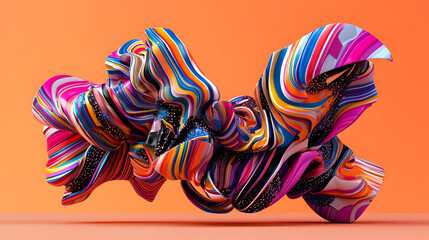 Vibrant, swirling, abstract forms in a variety of bold colors, creating a dynamic, three-dimensional composition.  The textured surfaces and flowing lines suggest movement and energy