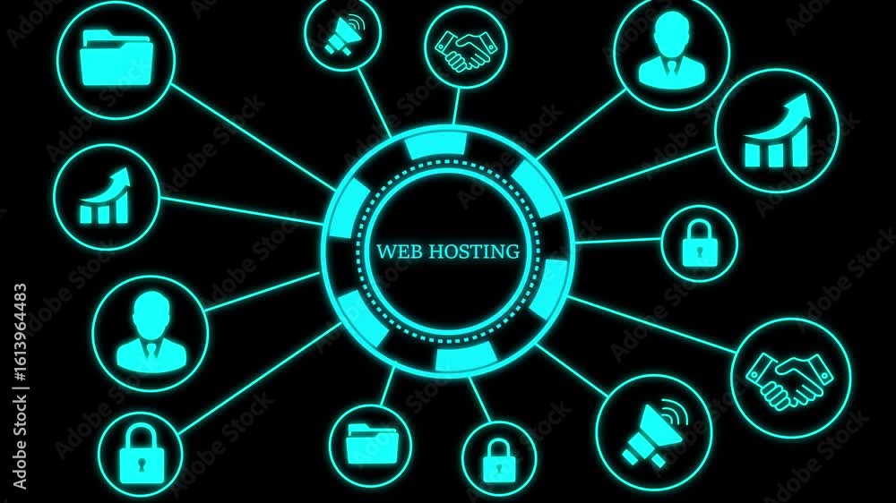 Poster web hosting. the activity of providing storage space and access for websites, software application a