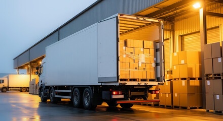 Truck Being Loaded with Boxes at a Logistics Warehouse