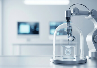 Robotic Arm Manipulating Sample Under Protective Dome