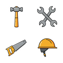Construction tools vector illustration with helmet hammer saw and wrenches