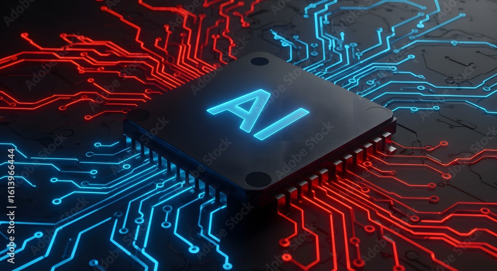 Aufkleber artificial intelligence chip on a complex circuit board representing future technology