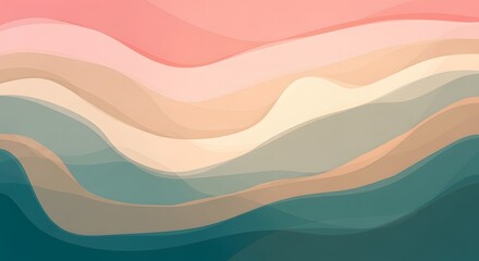 Dreamy Fluid Artwork with Pink Teal and Creamy Beige Layers