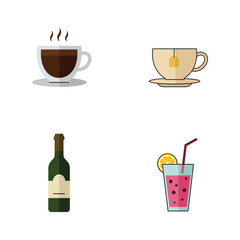 Drinks illustration set including coffee tea wine and a cocktail