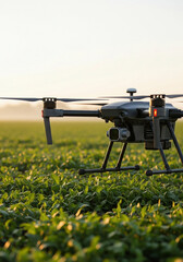 Agricultural Drone in Field at Sunrise
