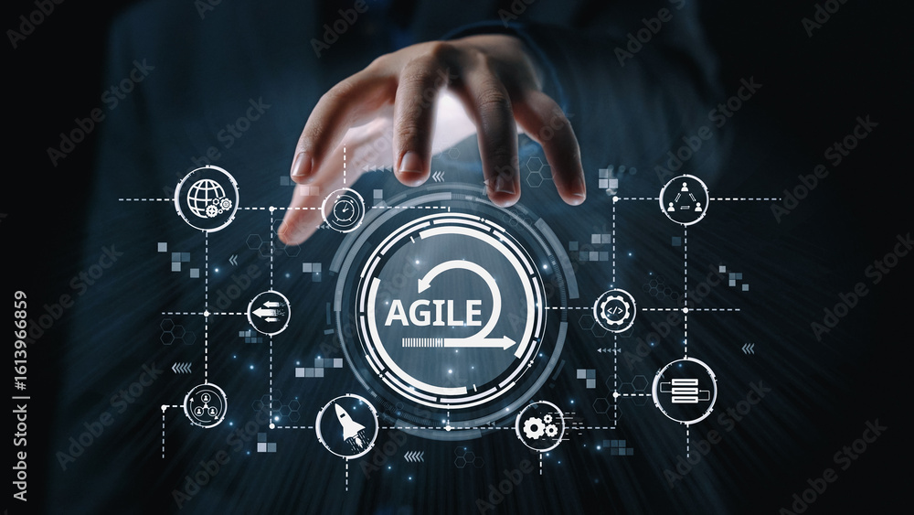 Poster agile project management using teams and agile planning for agile development. agile enables flexibi