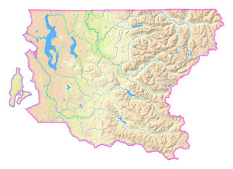 Map of the County King (Washington, US) showing the isolated County with relief representation. No Lables.