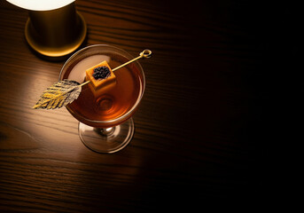 Elegant Cocktail with Unique Garnish on a Dark Table