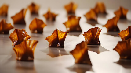 Crispy,  golden-brown,  small,  flower-shaped  pastries  on  a  light  surface,  with  subtle  shadows