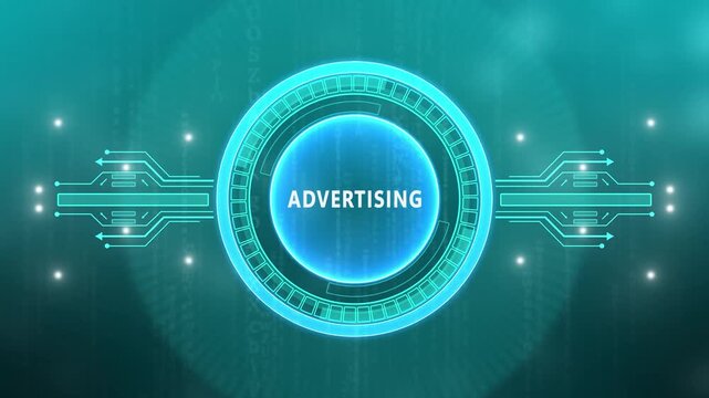 Programmatic Advertising concept. Business, Technology, Internet and network concept. map background. technology background with Cyberspace HUD elements animation.