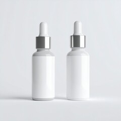 Clean white dropper bottles, great for beauty or health product visuals.