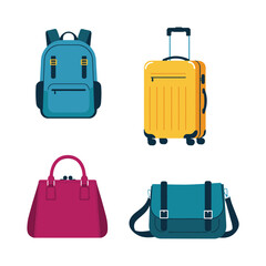 Colorful luggage set including backpack suitcase handbag and shoulder bag