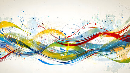Abstract painting with flowing, colorful lines and splashes.  Detailed background with various shades of paint creating a dynamic pattern