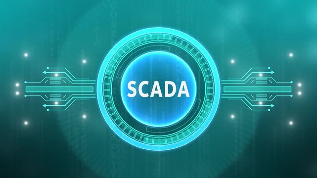 System Supervisory Control And Data Acquisition technology concept. SCADA. technology background with Cyberspace HUD elements animation.