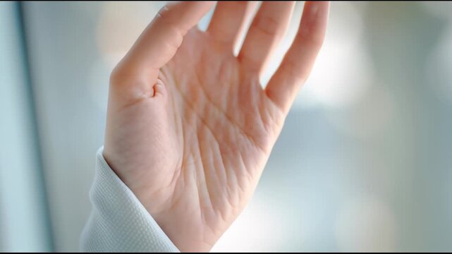 Refined woman's hands with flawless nails displayed elegantly before a pale gray background.