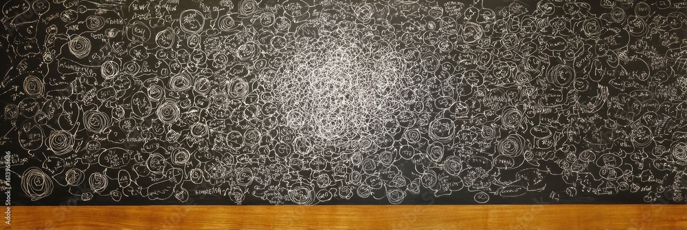 Poster mind map filled with ideas and concepts drawn on chalkboard in a creative workspace during daytime