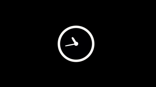 Digital clock icon animation, analog new clock icon animation. wall clock simple design on black background.