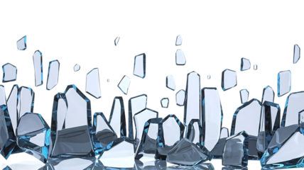 Shattered Glass Fragments Abstract Design Blue and White