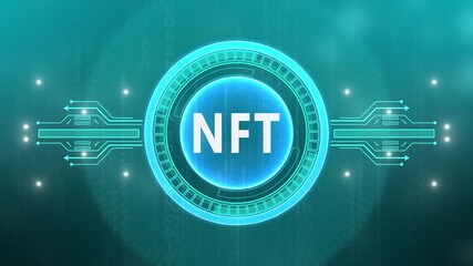 NFT Non-fungible token digital crypto on virtual screen. technology background with Cyberspace HUD elements animation. - Powered by Adobe