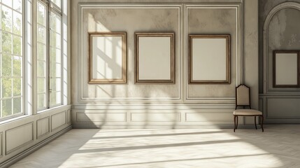 Bright, minimalist interior with blank frames