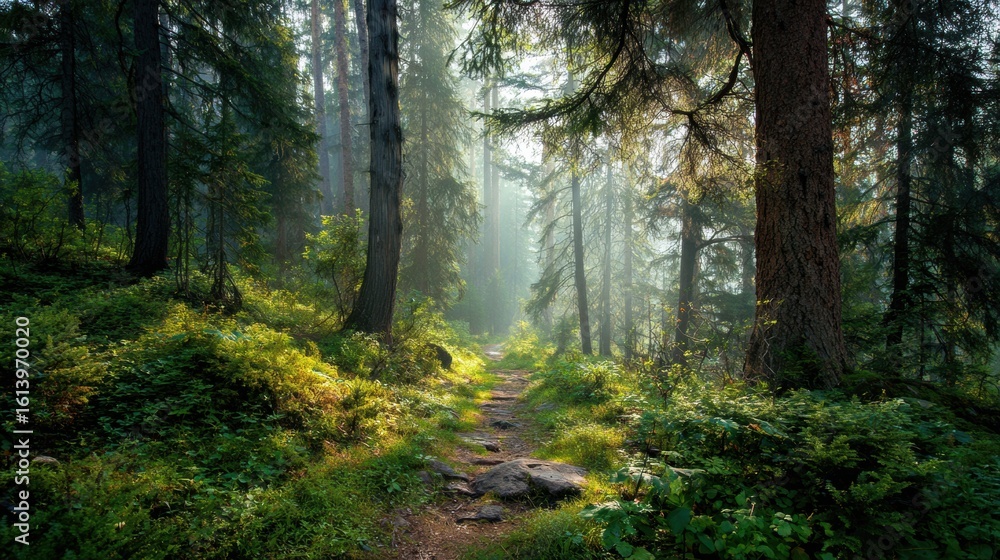 Poster open path through a misty forest invites exploration and reflection on a learning journey illuminate