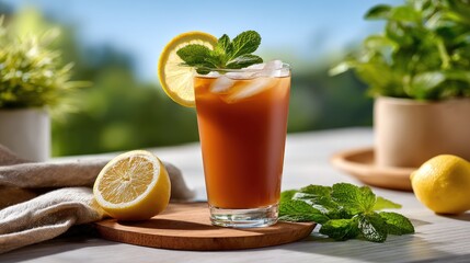 Fototapeta premium Iced tea with lemon and mint