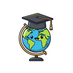 Smiling globe wearing a graduation cap, representing global education and learning.