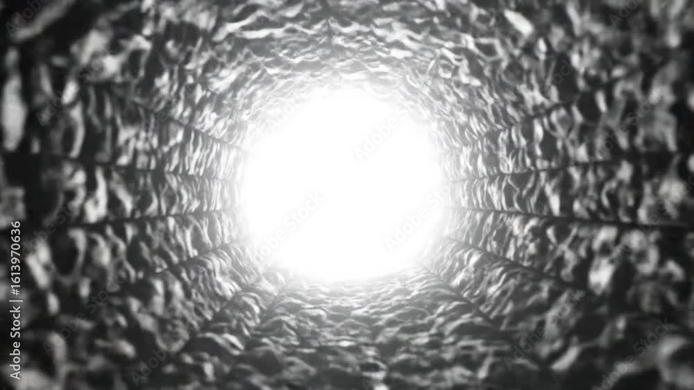 Poster abstract tunnel perspective with bright light at the end constructed from geometric shapes