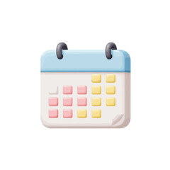 A charming 3D rendered calendar icon, pastel-colored, showing dates.