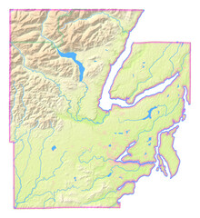 Map of the County Mason (Washington, US) showing the isolated County with relief representation. No Lables.