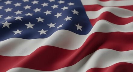Obraz premium Close-up of a gently waving American flag, patriotic and dignified, showcasing rich textures and vibrant colors.