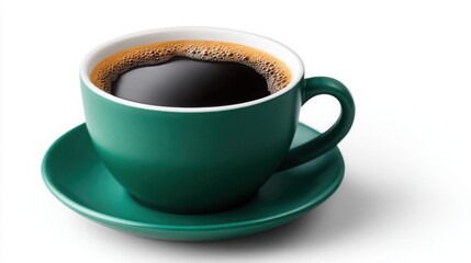 Obraz premium A green coffee cup with a white saucer sits on a white background