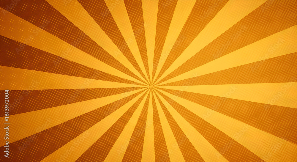 Poster abstract radiant background with radial bursting rays and textured surface displaying warm golden or