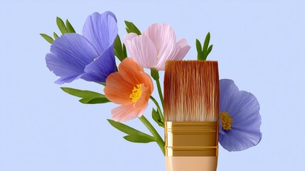 Colorful Flowers with Paintbrush Illustration