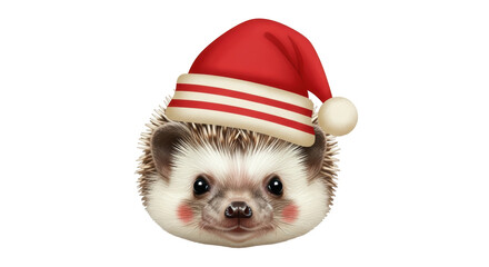 Isolated Hedgehog with Santa Hat