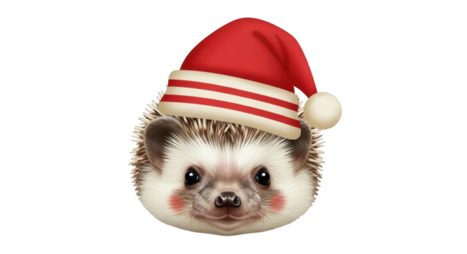 Isolated Hedgehog with Santa Hat