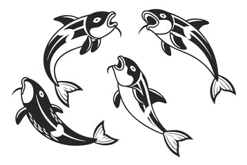 Naklejka premium Stylized Koi Fish Tattoo Design Elements.