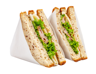 Triple Chicken Sandwiches in Triangle Shape on White