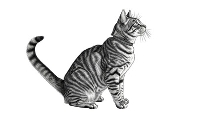 Isolated Sketch of Striped Cat