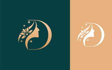Abstract Initial letter D with natural beauty logo design vector illustration