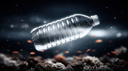 Floating Plastic Bottle in Underwater Scene