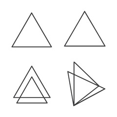 A set of black, glossy 3D pyramid icons, each a web design element, with arrow and triangle symbols on a round button shape