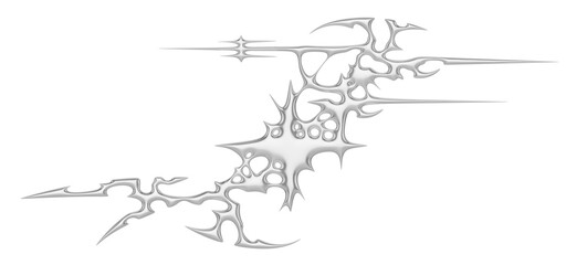 Chrome neo tribal tattoo. Succubus womb sigils and sharp cyber sigilism elements in liquid silver Y2K style