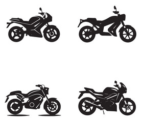 Fototapeta premium Silhouette of four motorcycle icons of different models on white background