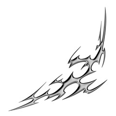 Chrome neo tribal tattoo. Succubus womb sigils and sharp cyber sigilism elements in liquid silver Y2K style