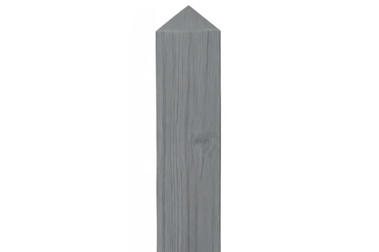 Vertical grey wooden fence post with a pointy top isolated on transparent background, ready for easy integration into photo editing projects